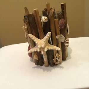 Unique Driftwood and Seashell Candleholder